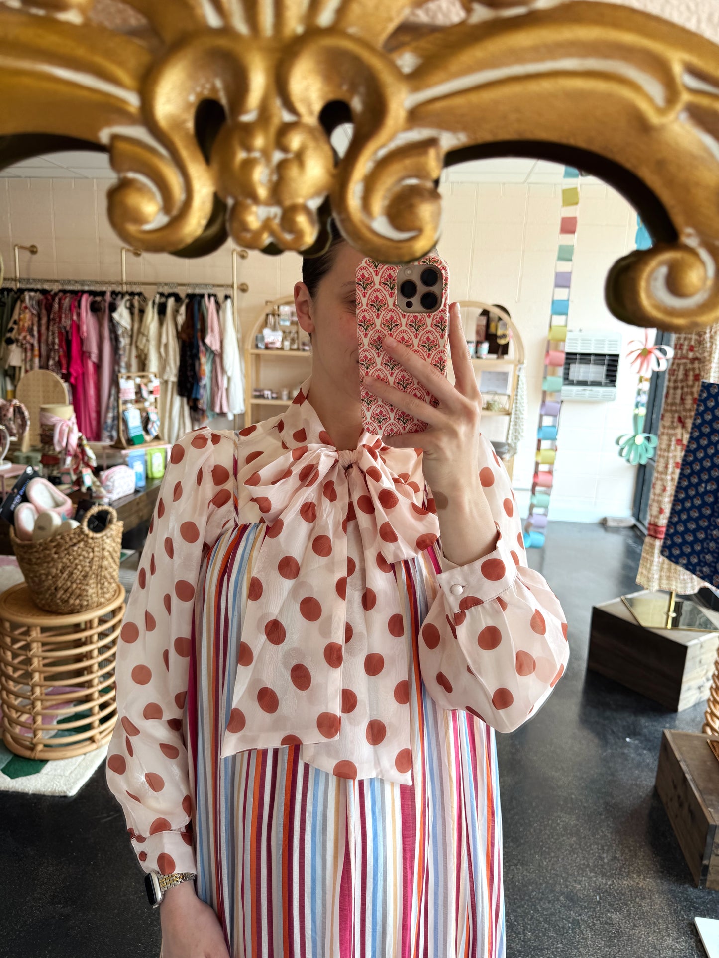 Polka Dot Bow Blouse Top