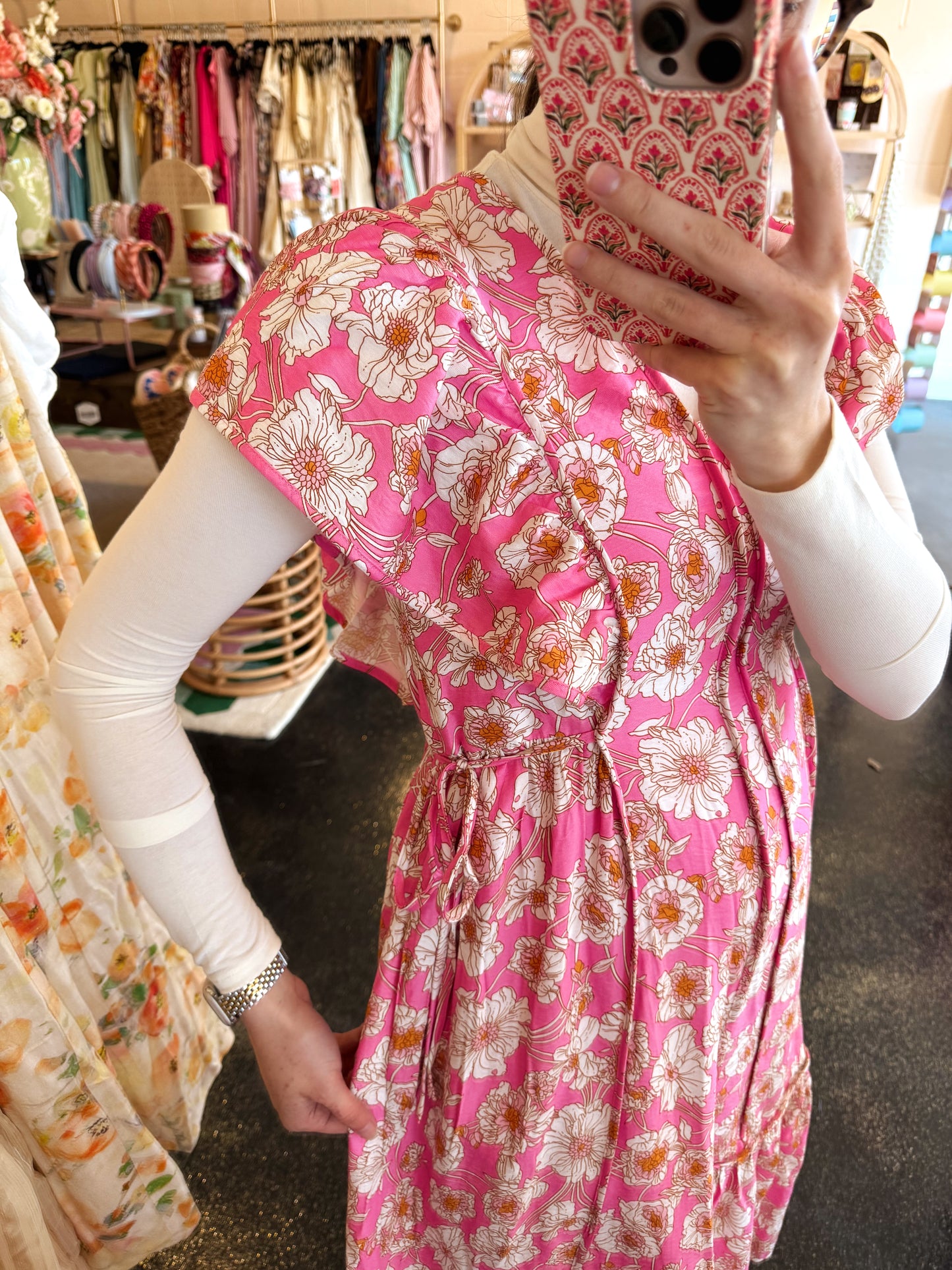 Pink Floral Flutter Dress