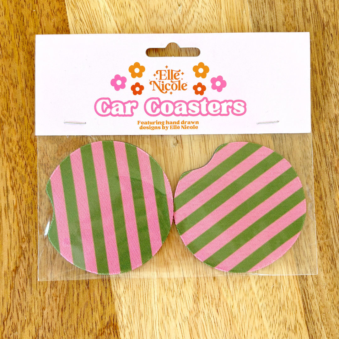 Pink & Green Stripes Car Cupholder