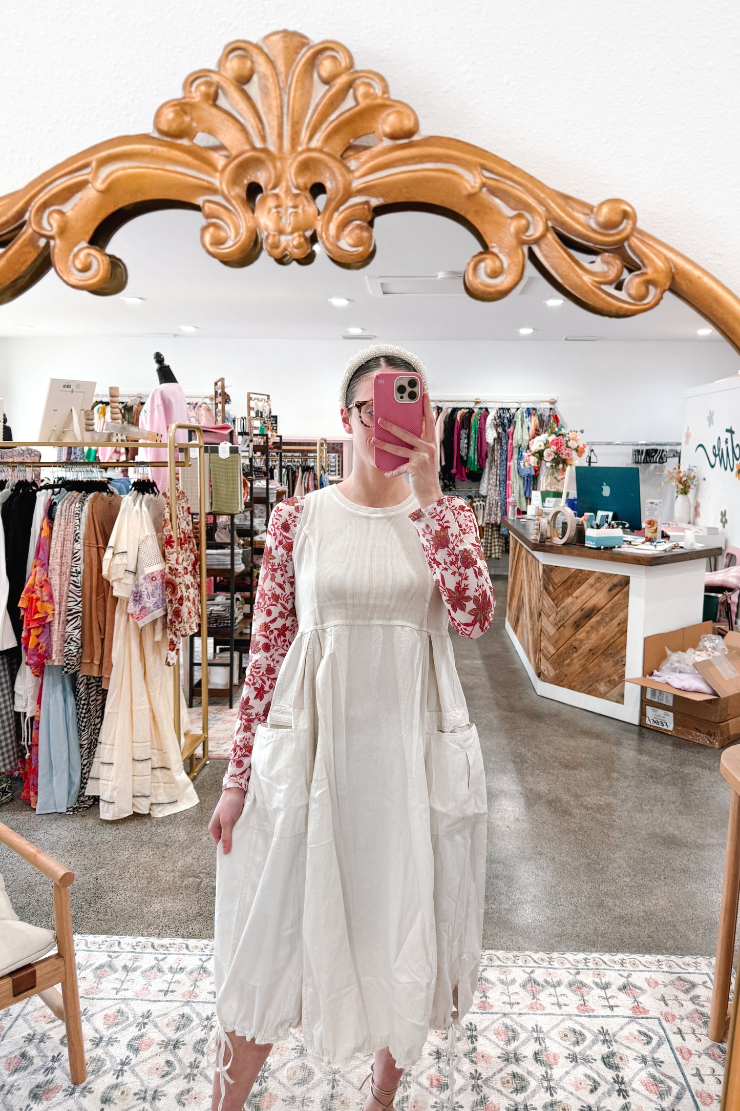 White Print Mesh Top