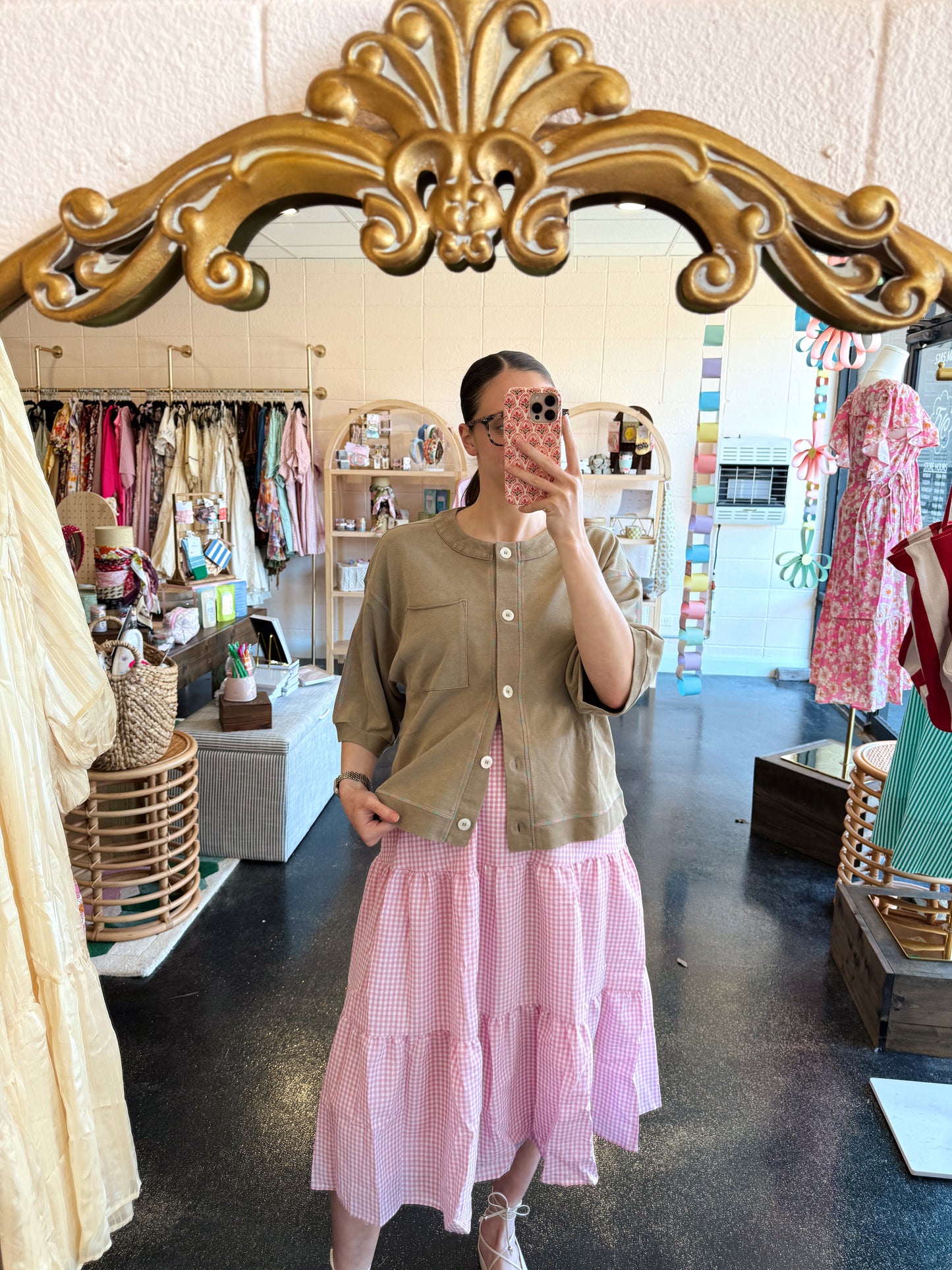 Pink Tiered Gingham Skirt - SMALL