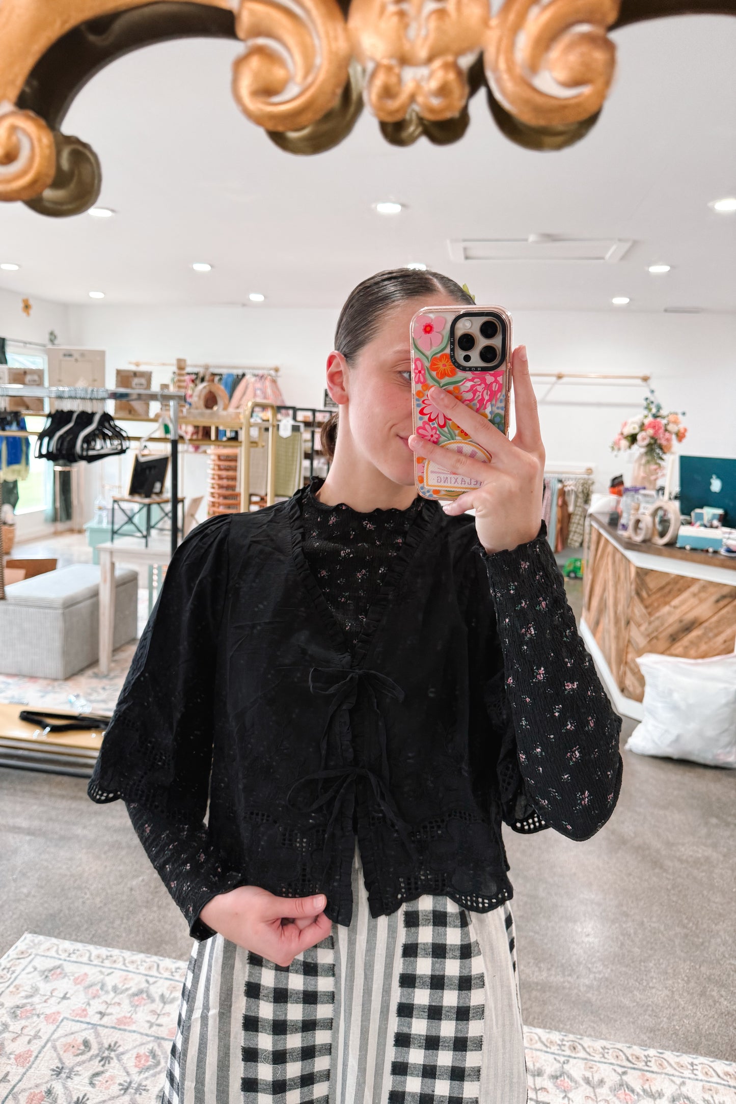 Black Embroidery Tie Top
