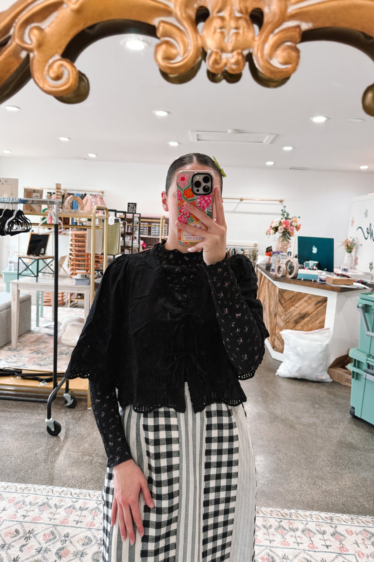 Black Embroidery Tie Top