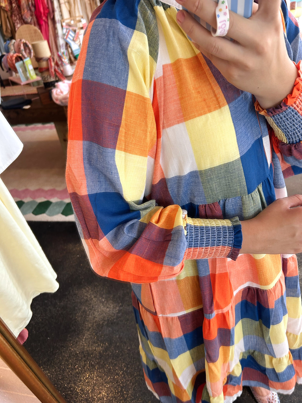 Orange Blue Gingham Dress