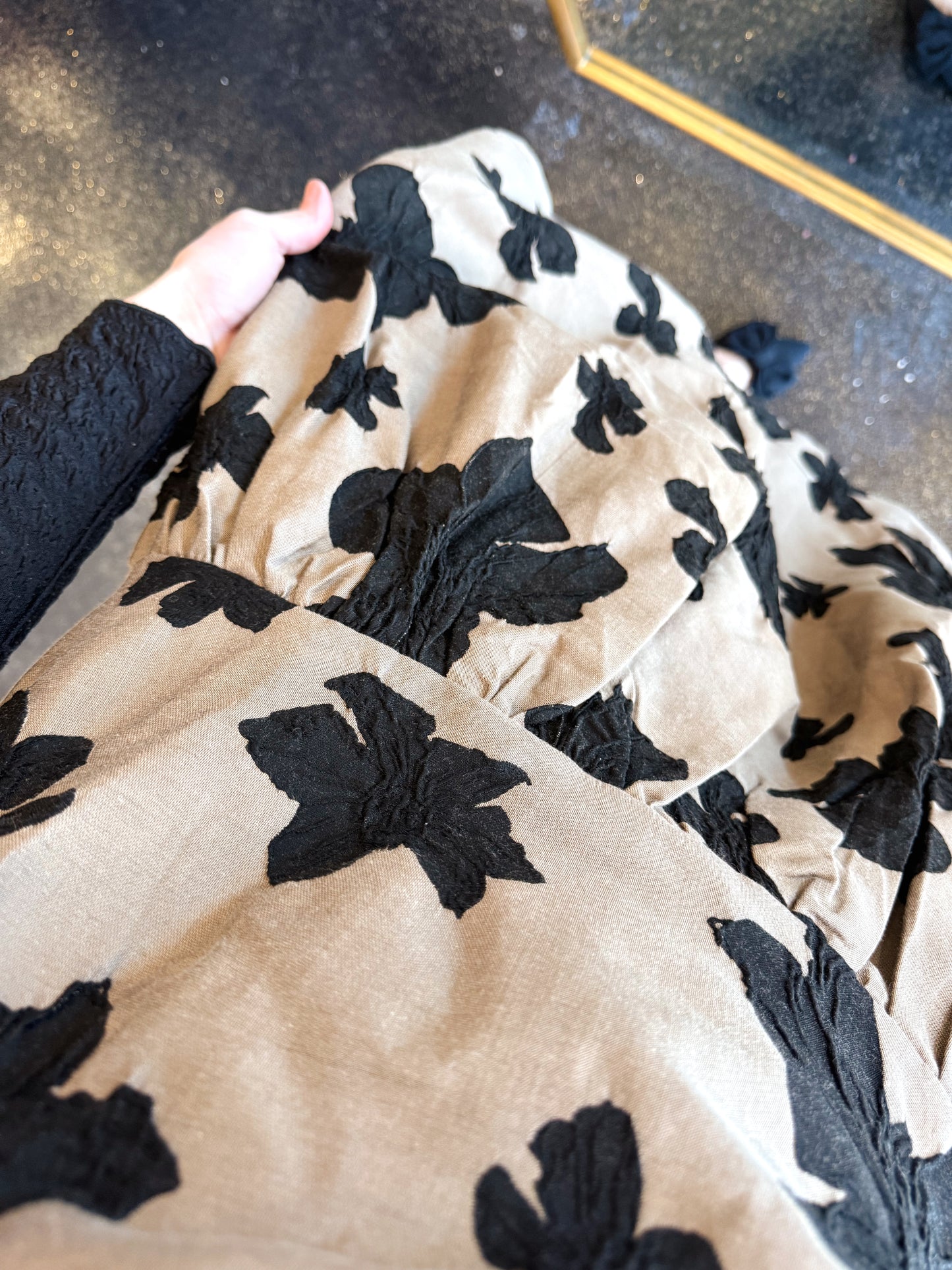 Taupe Floral Jacquard Dress - MEDIUM