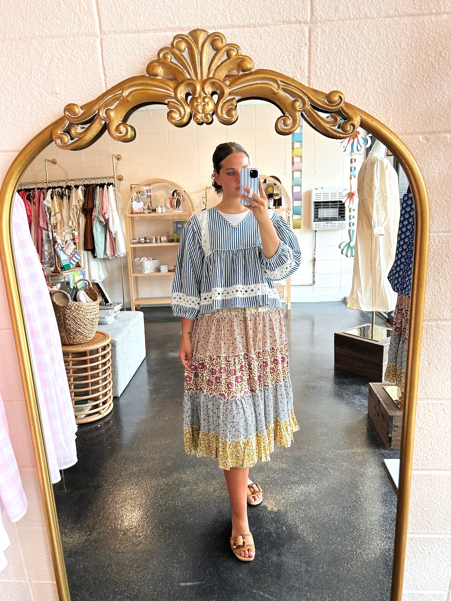 Khaki Print Mix Skirt