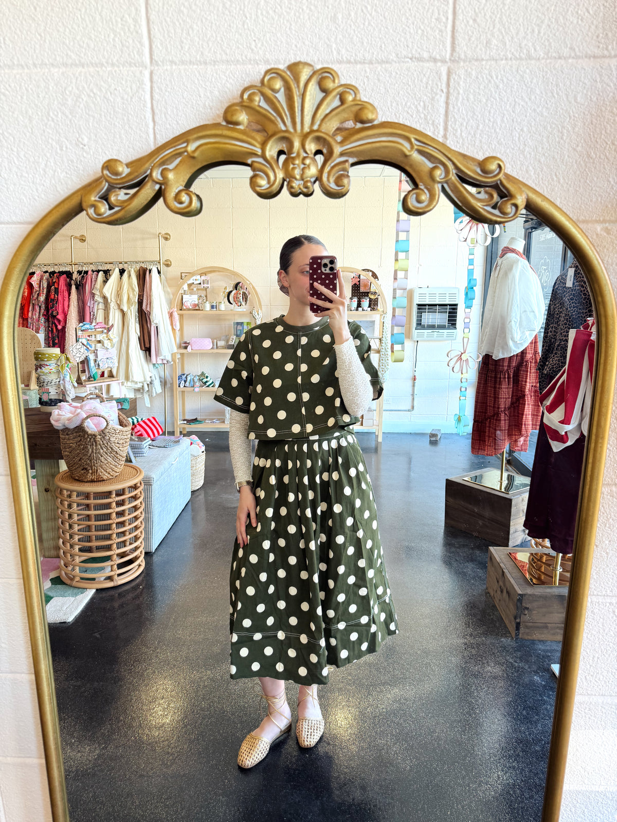 Olive Polka Dot Set Skirt