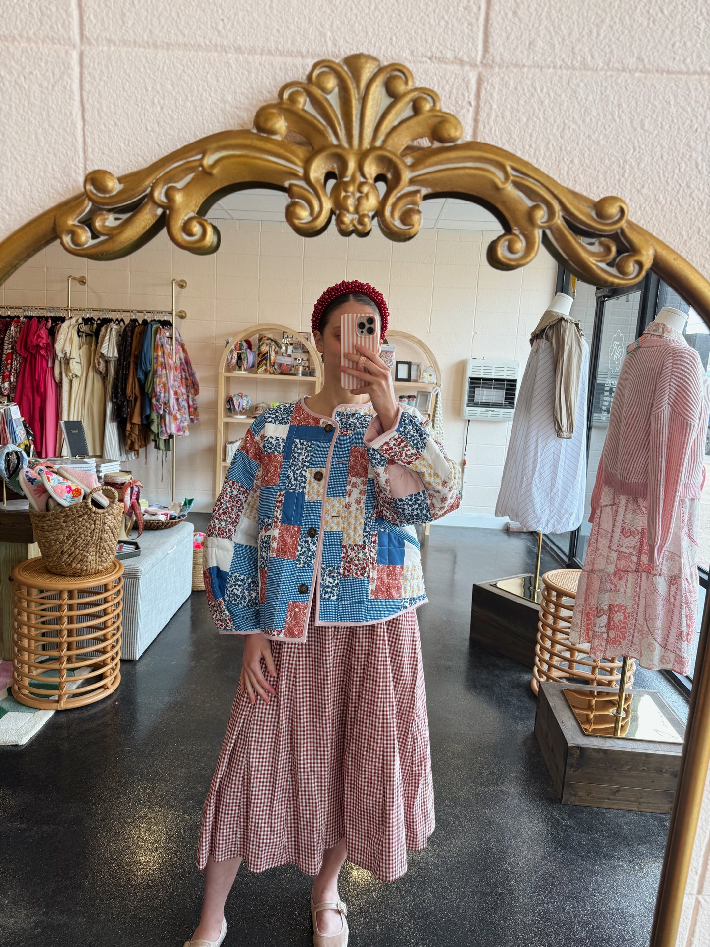 Brick Gingham Midi Dress