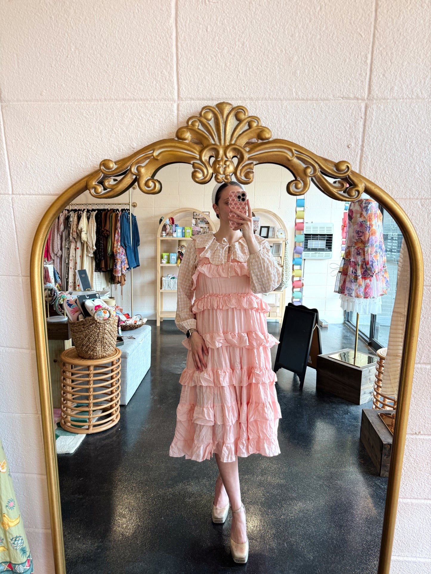 Peach Eyelet Collar Top