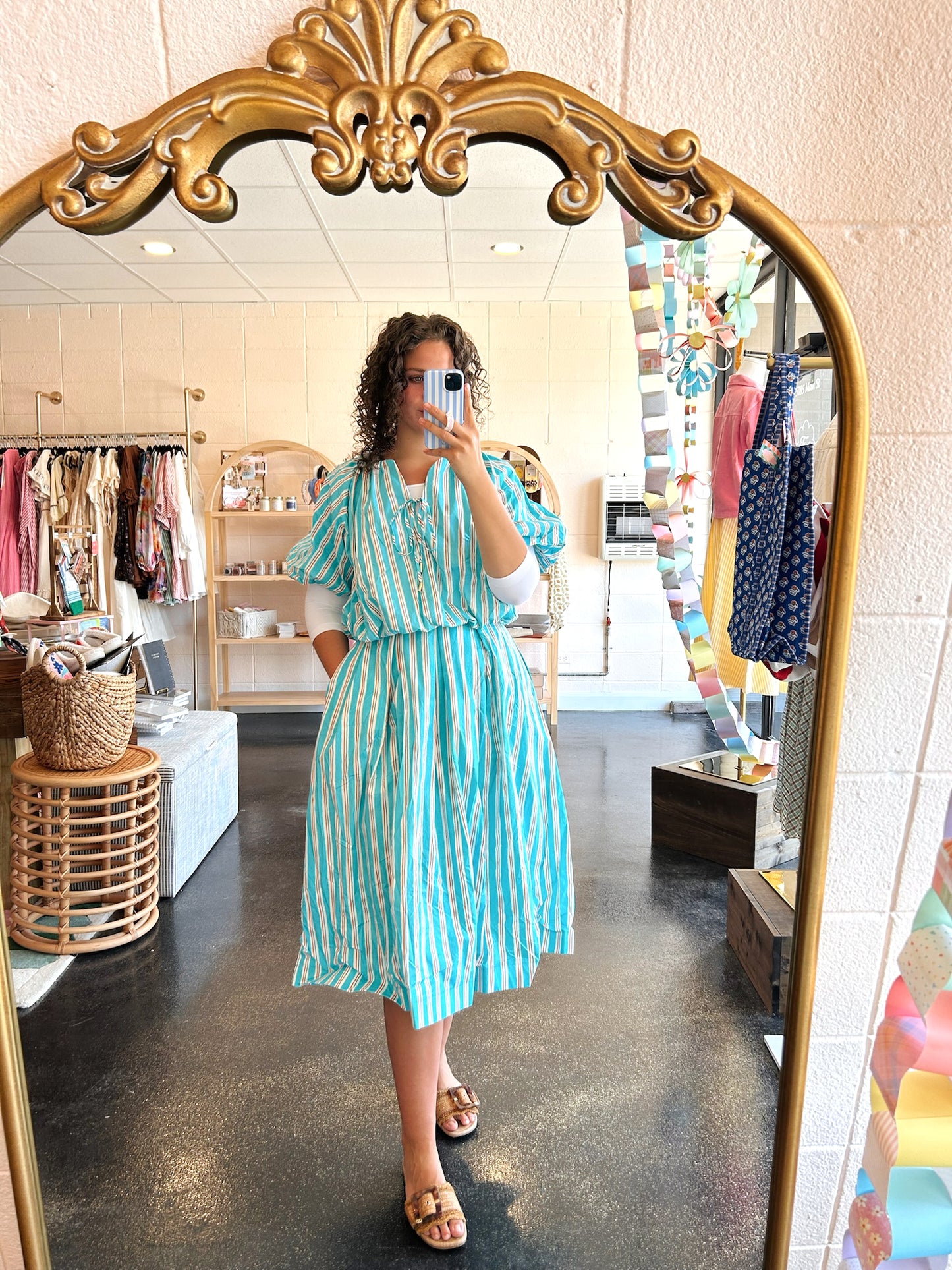 Teal Stripe Set Top