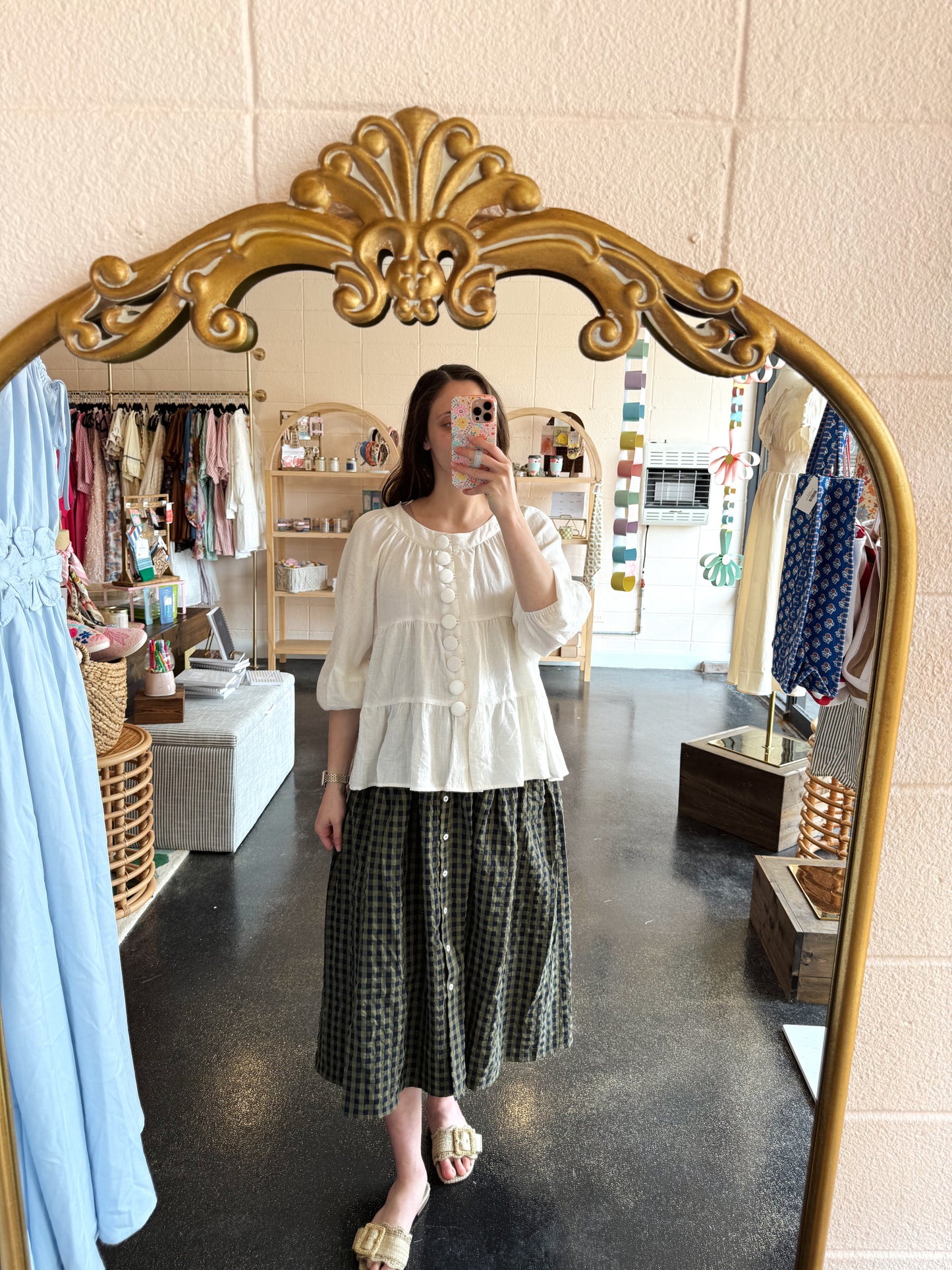 Front Button Check Skirt