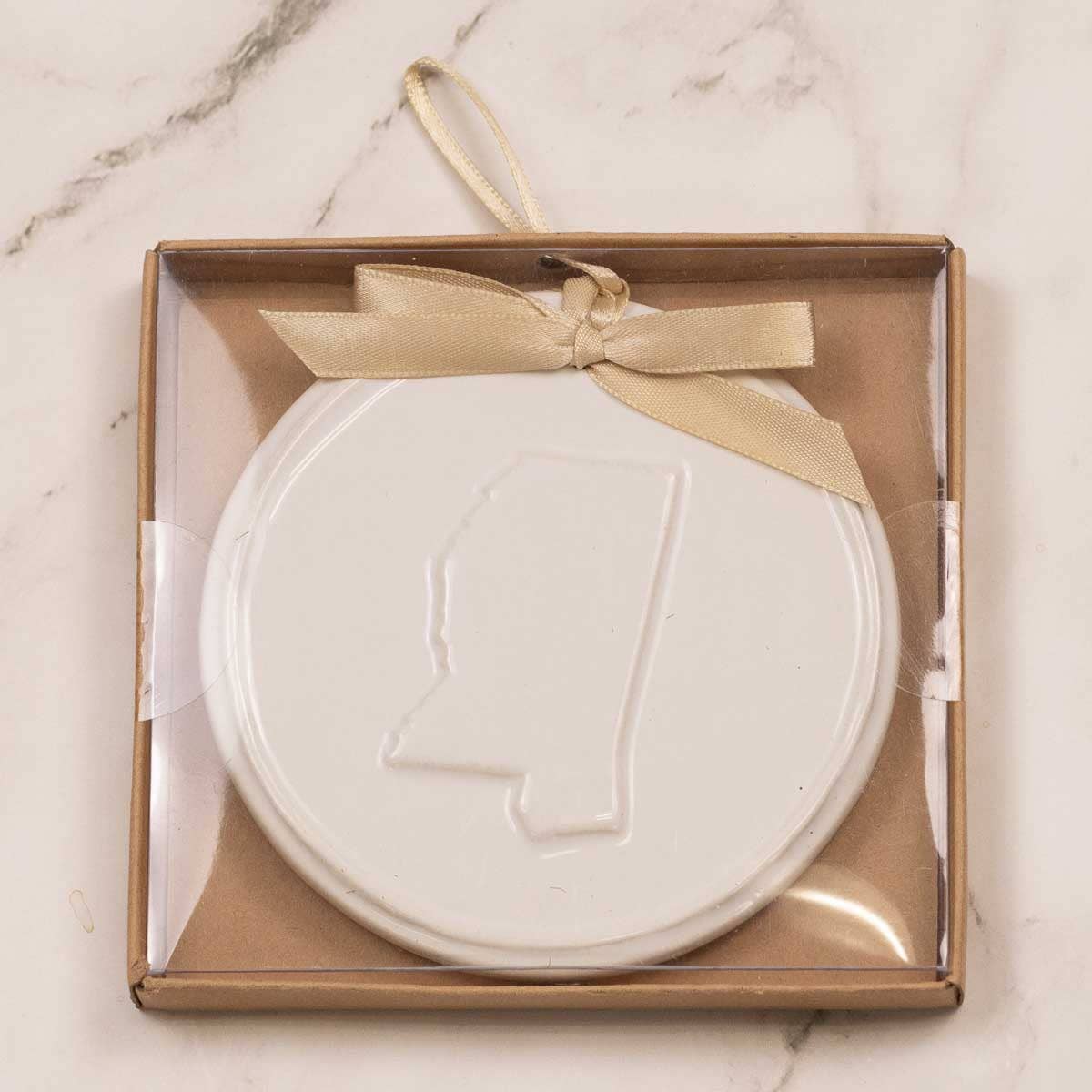 Mississippi Embossed Ornament White 4"