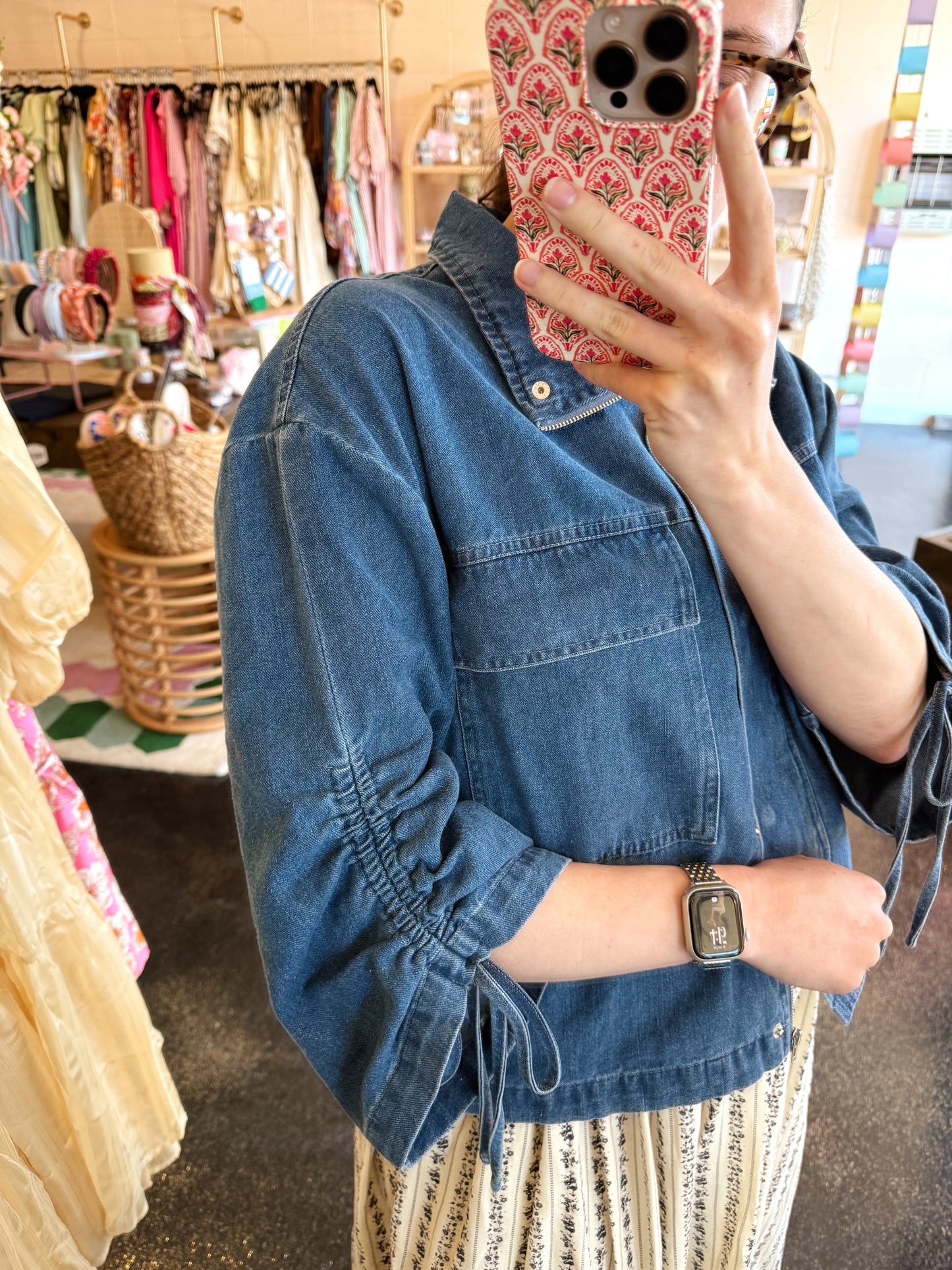 Denim Scrunch Sleeve Top