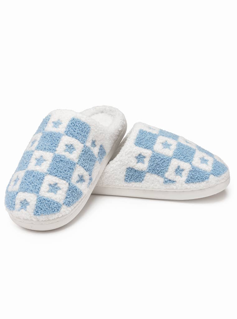 Blue & White Check Slippers