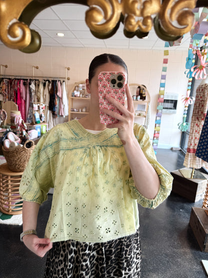 Sage Washed Eyelet Tee