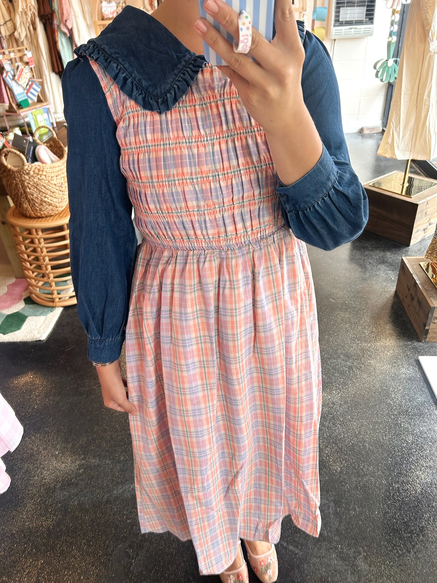 Coral Multi Plaid Dress