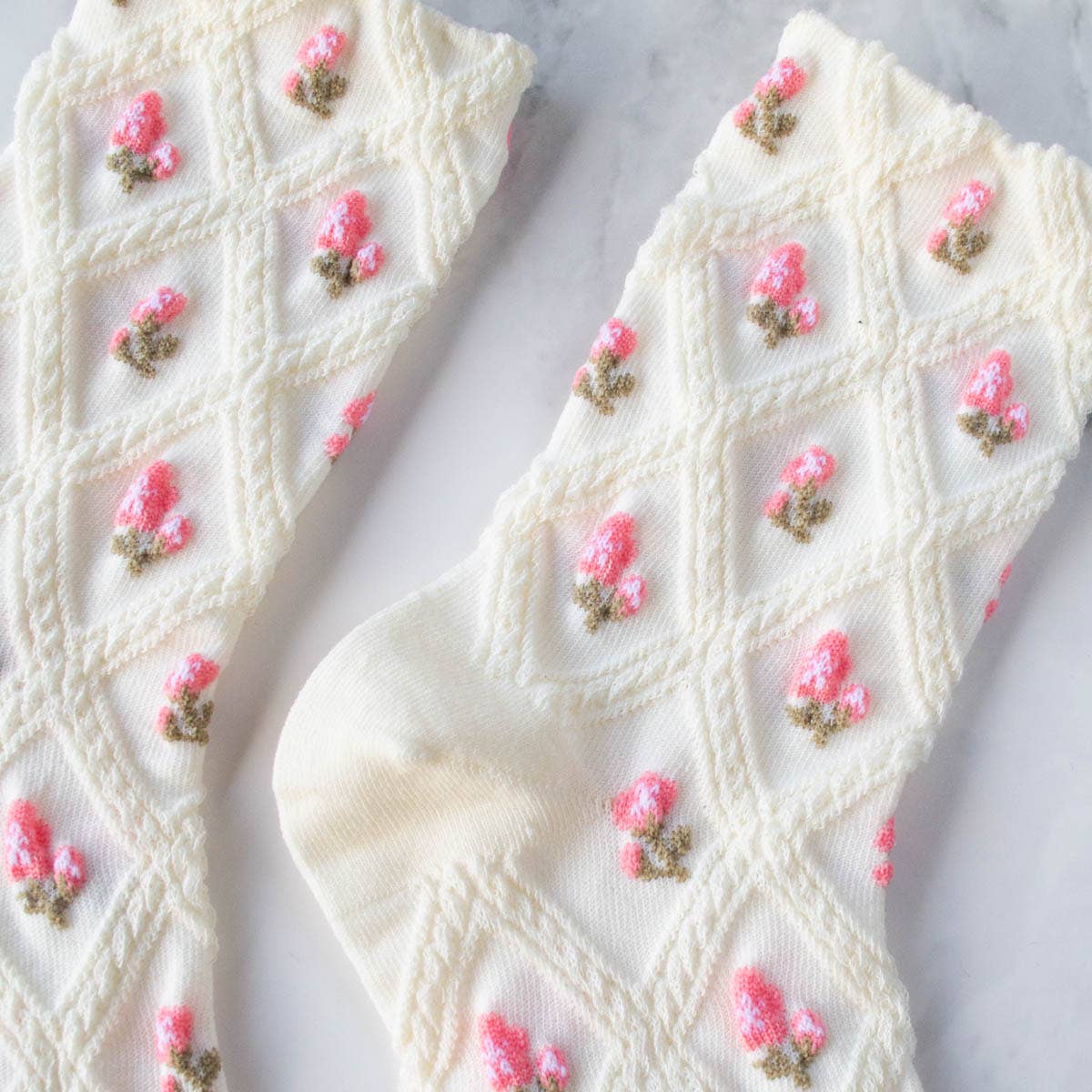 Cream/Pink Floral Socks