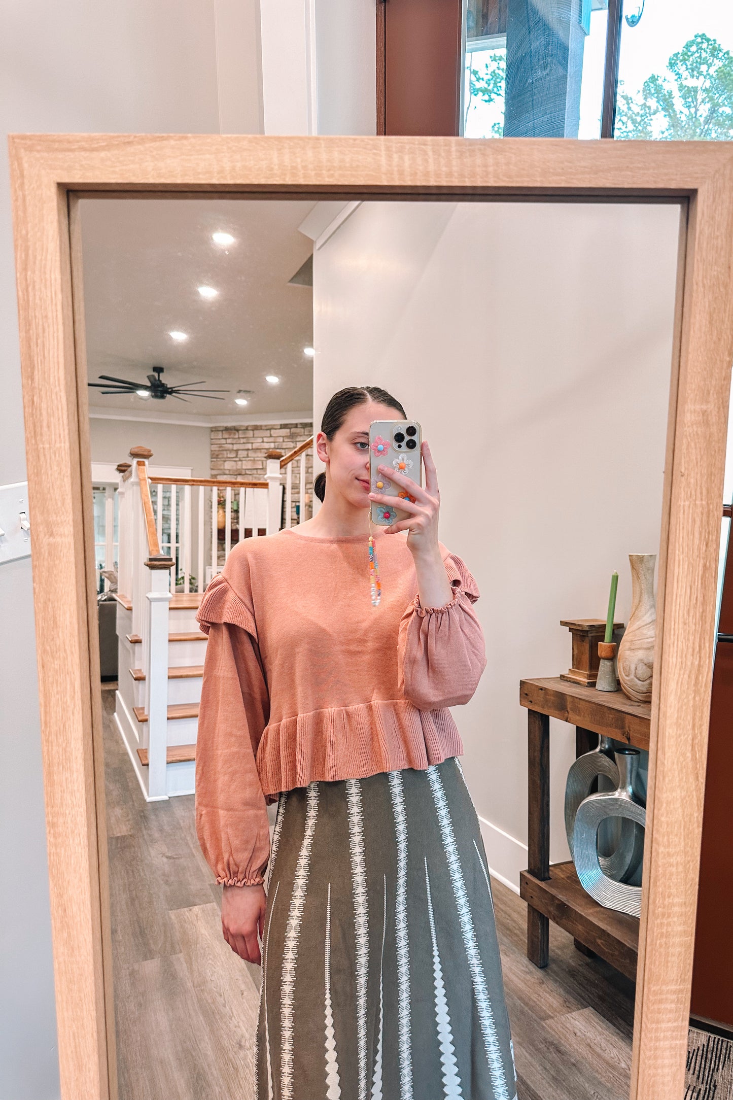 Dusty Rose Ribbed Ruffle Sweater