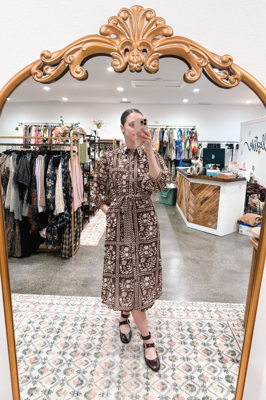 Brown Floral Print Dress