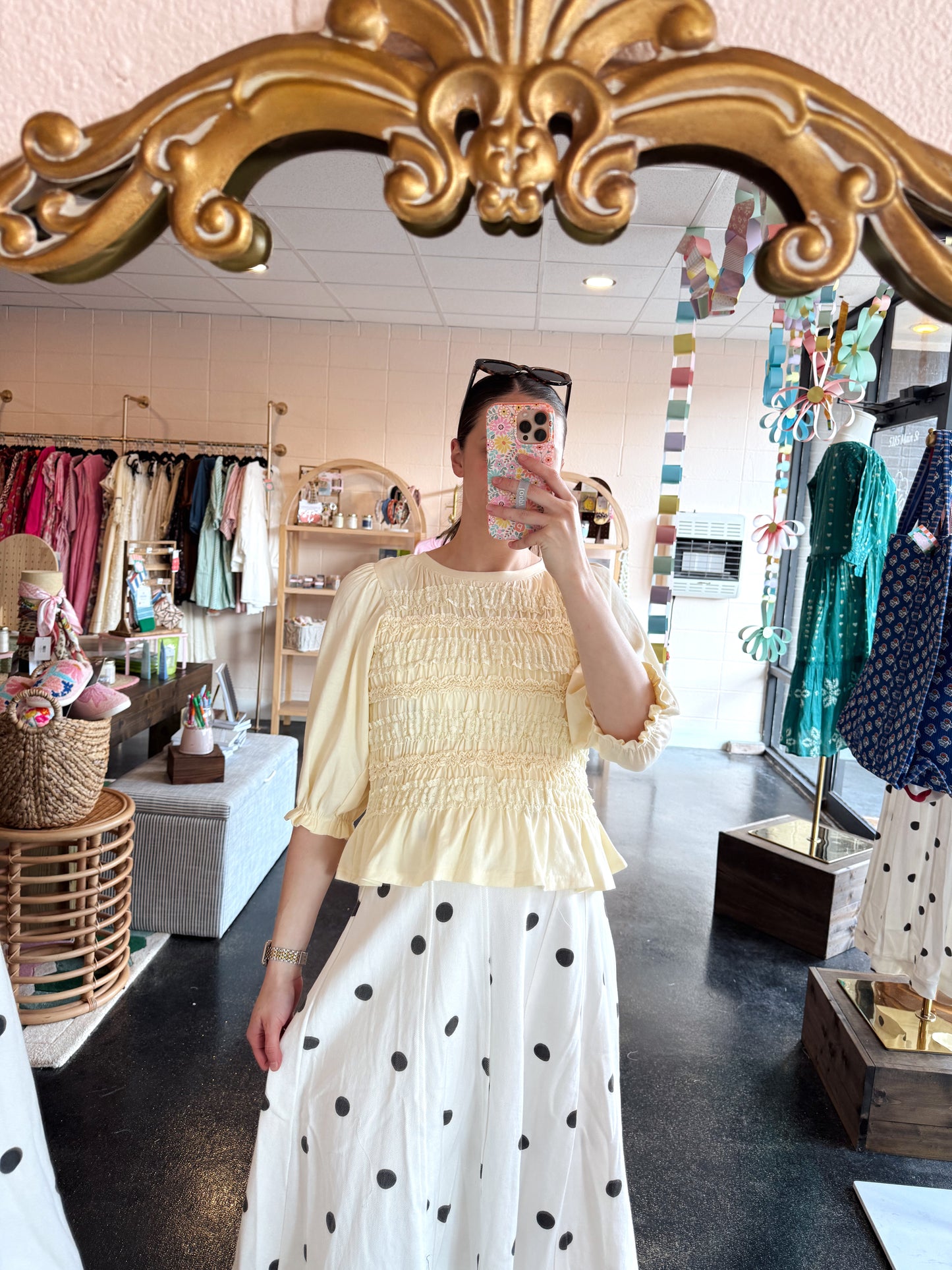 Smocked Detail Knit Top