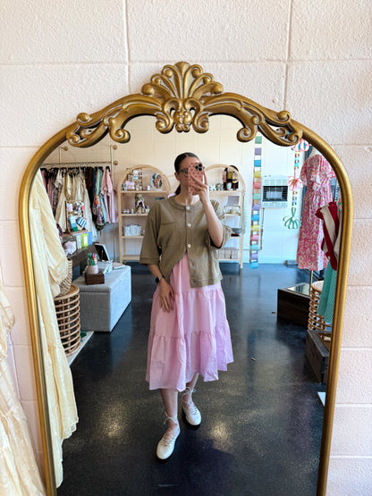 Pink Tiered Gingham Skirt - SMALL