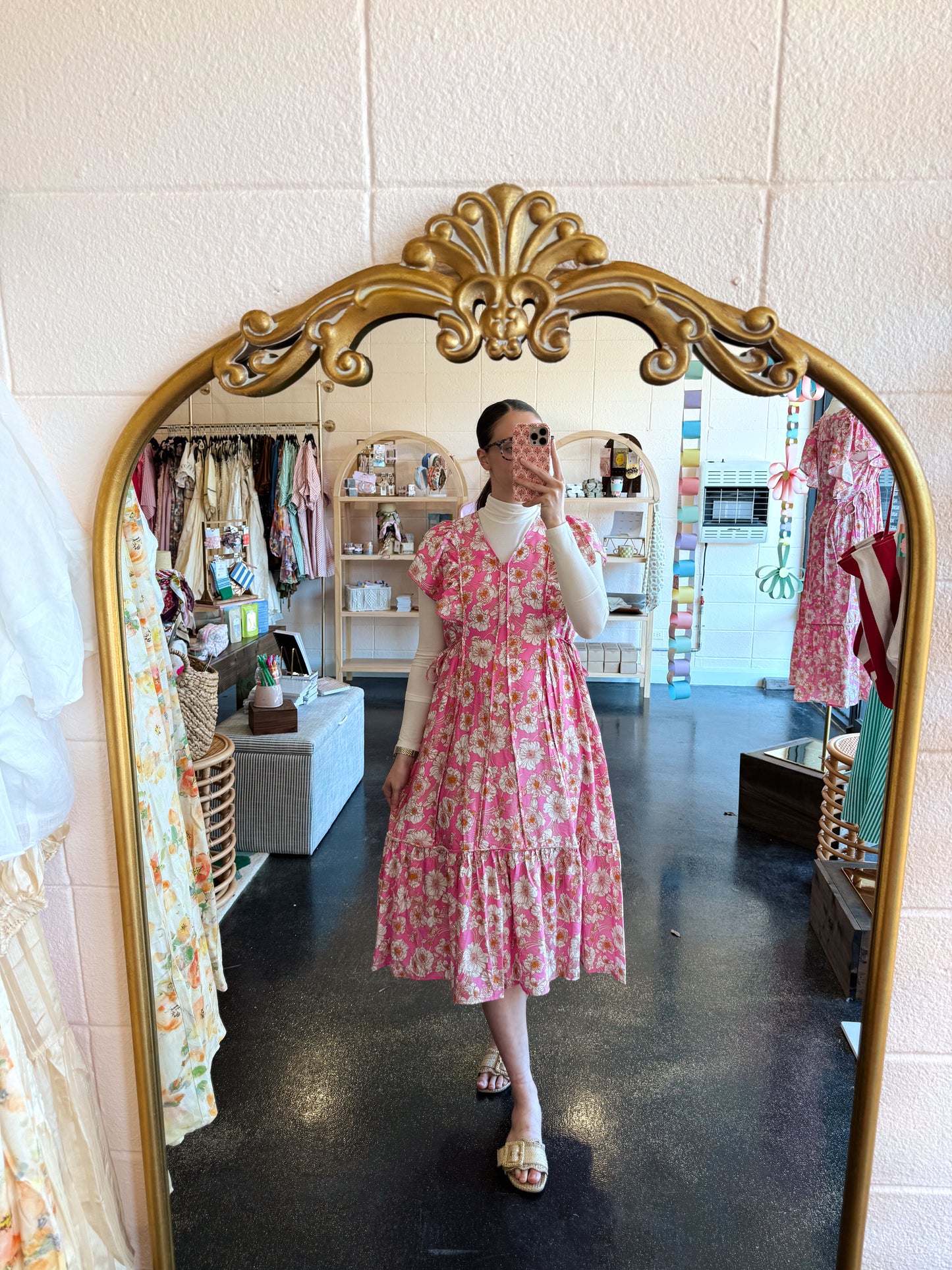 Pink Floral Flutter Dress
