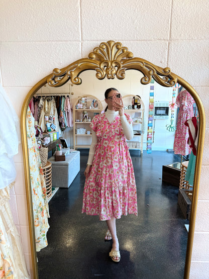 Pink Floral Flutter Dress