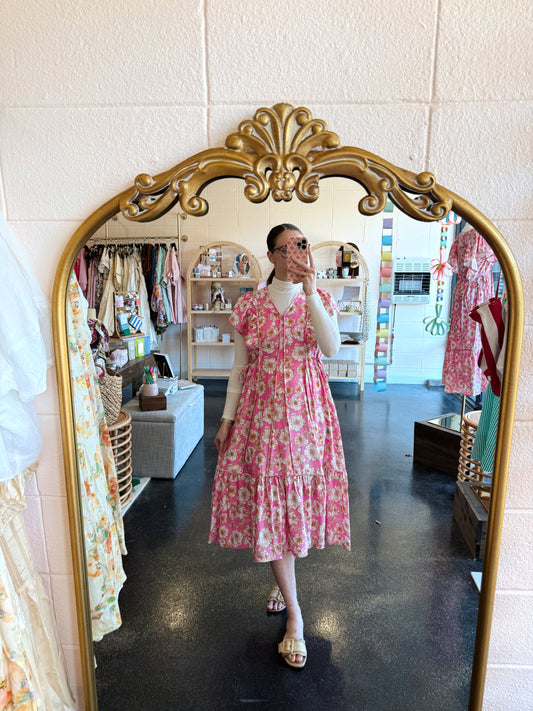 Pink Floral Flutter Dress