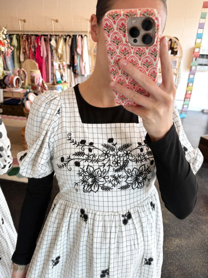 Black Check Embroidered Dress