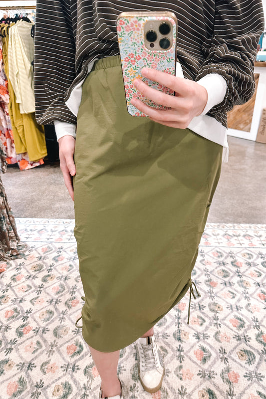 Woven Drawstring Skirt Olive