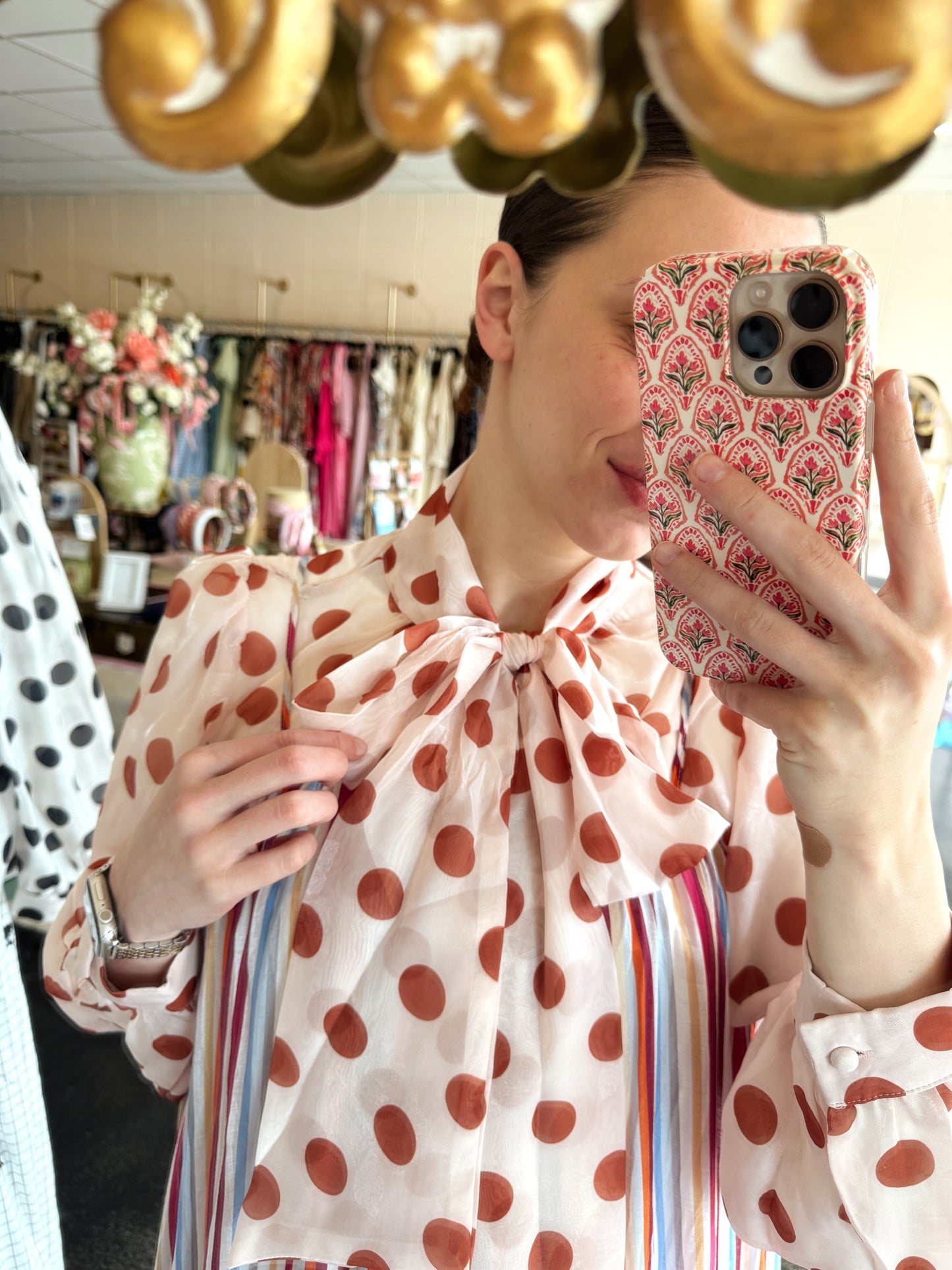 Polka Dot Bow Blouse Top