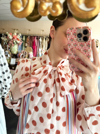 Polka Dot Bow Blouse Top
