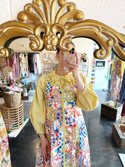 Floral Print Piping Detail Dress