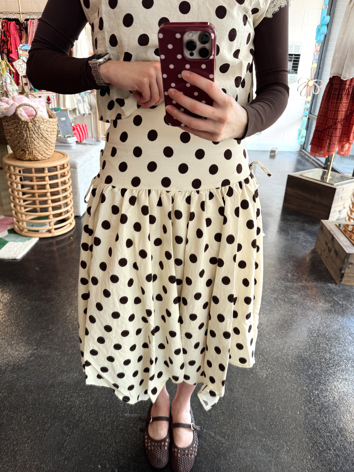 Chocolate Polka Dot Set Skirt