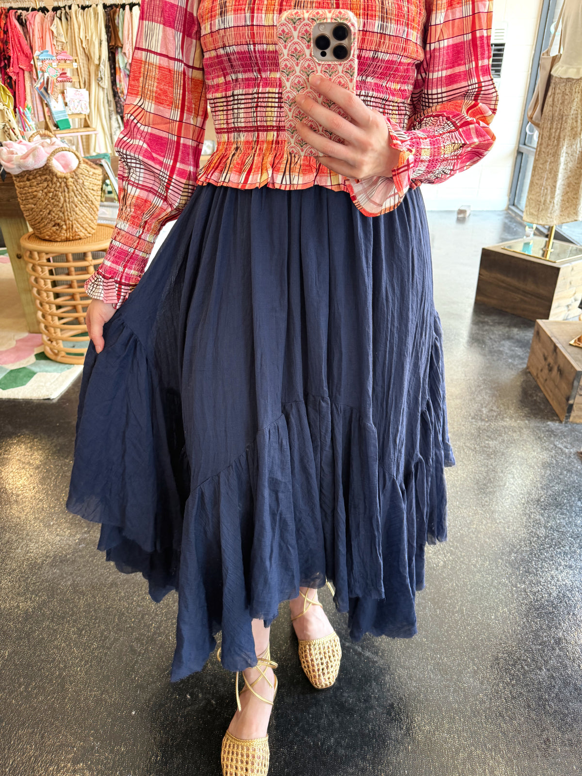 Navy Asymmetrical Hem Skirt