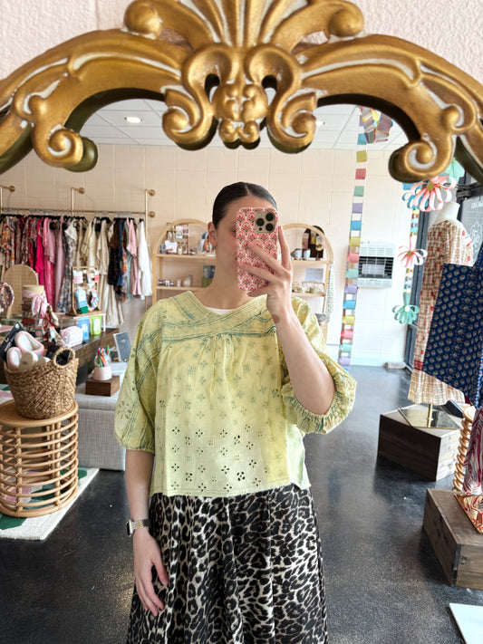 Sage Washed Eyelet Tee