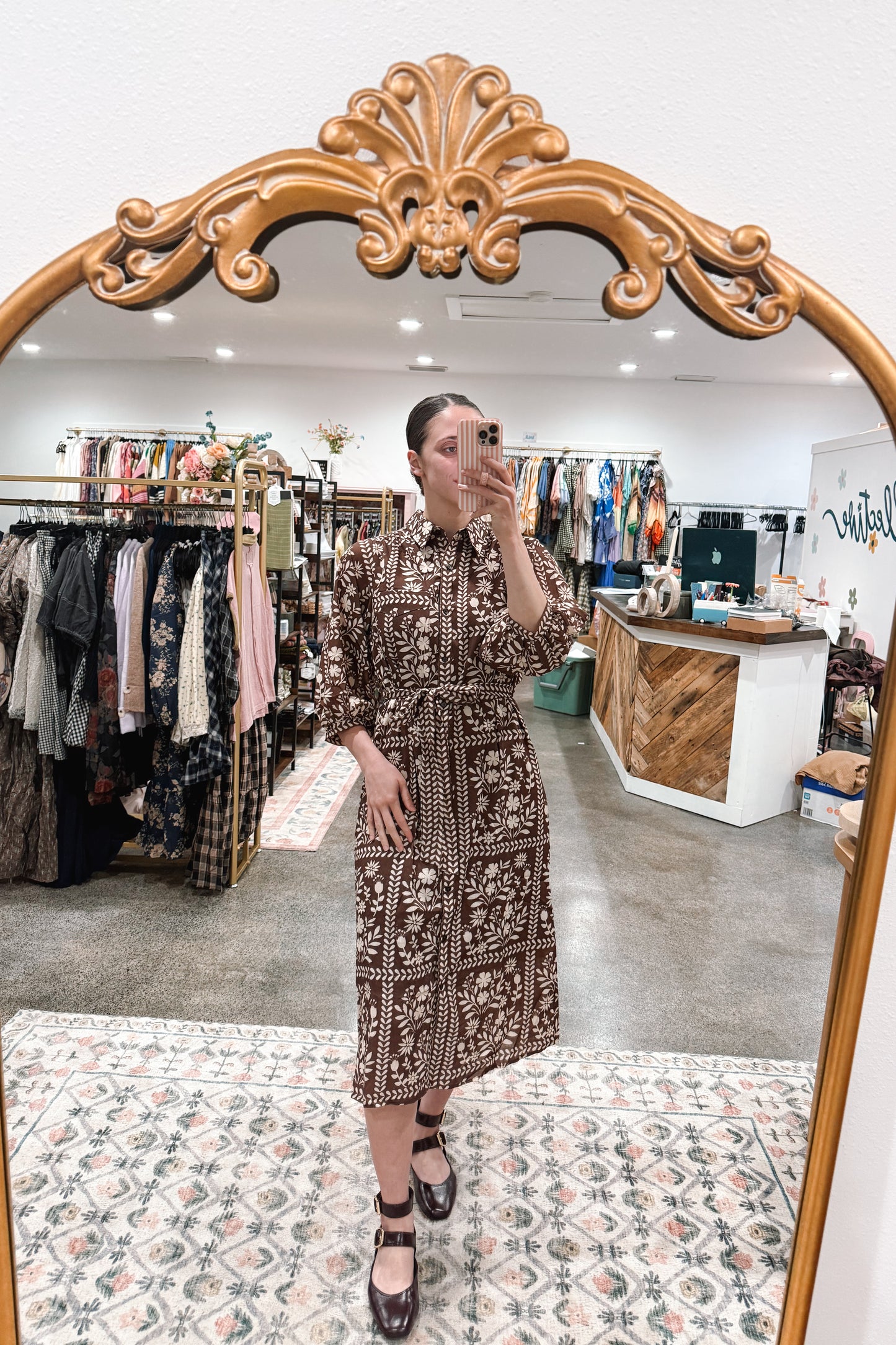 Brown Floral Print Dress