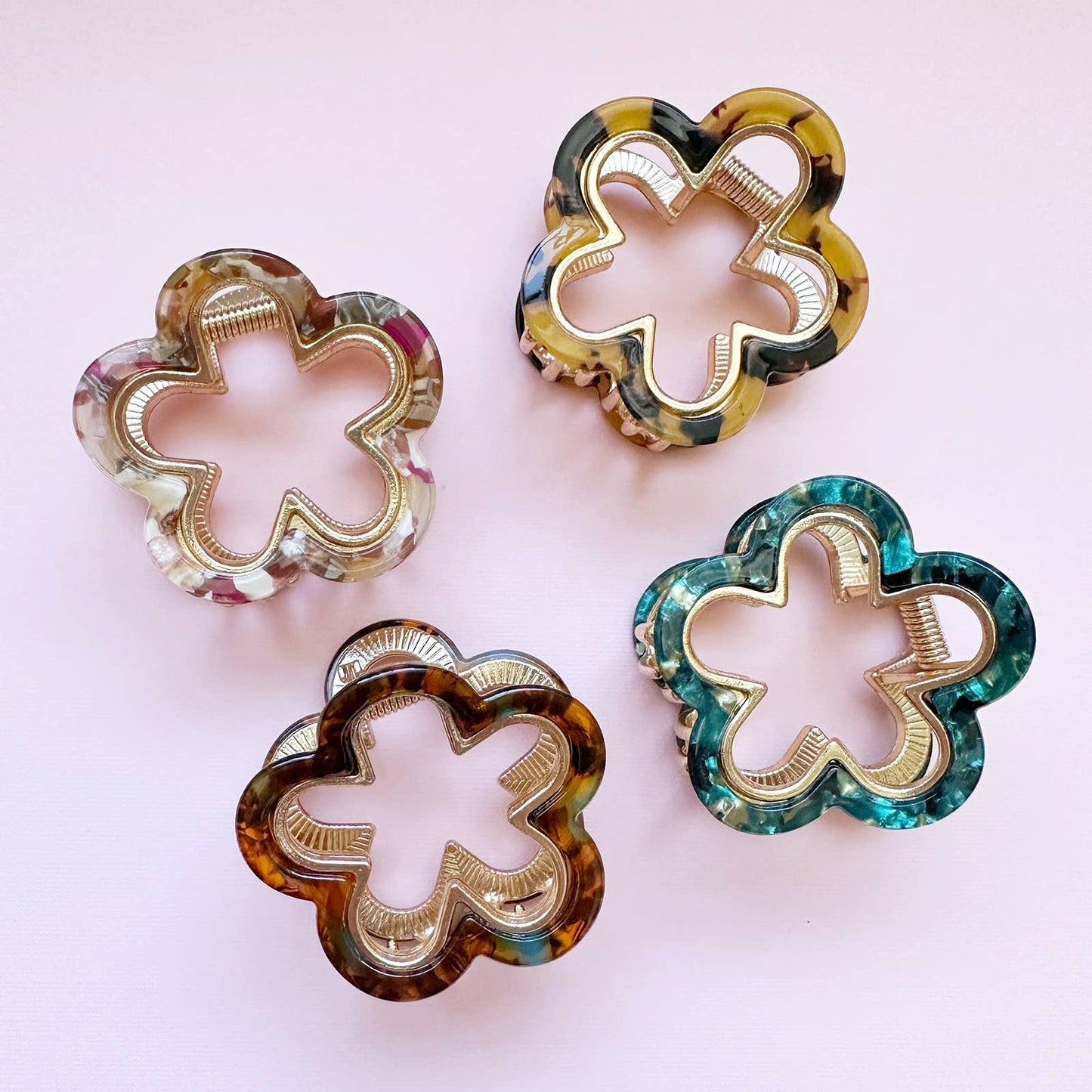 Small Flower Marble Gold Hair Claw Clips