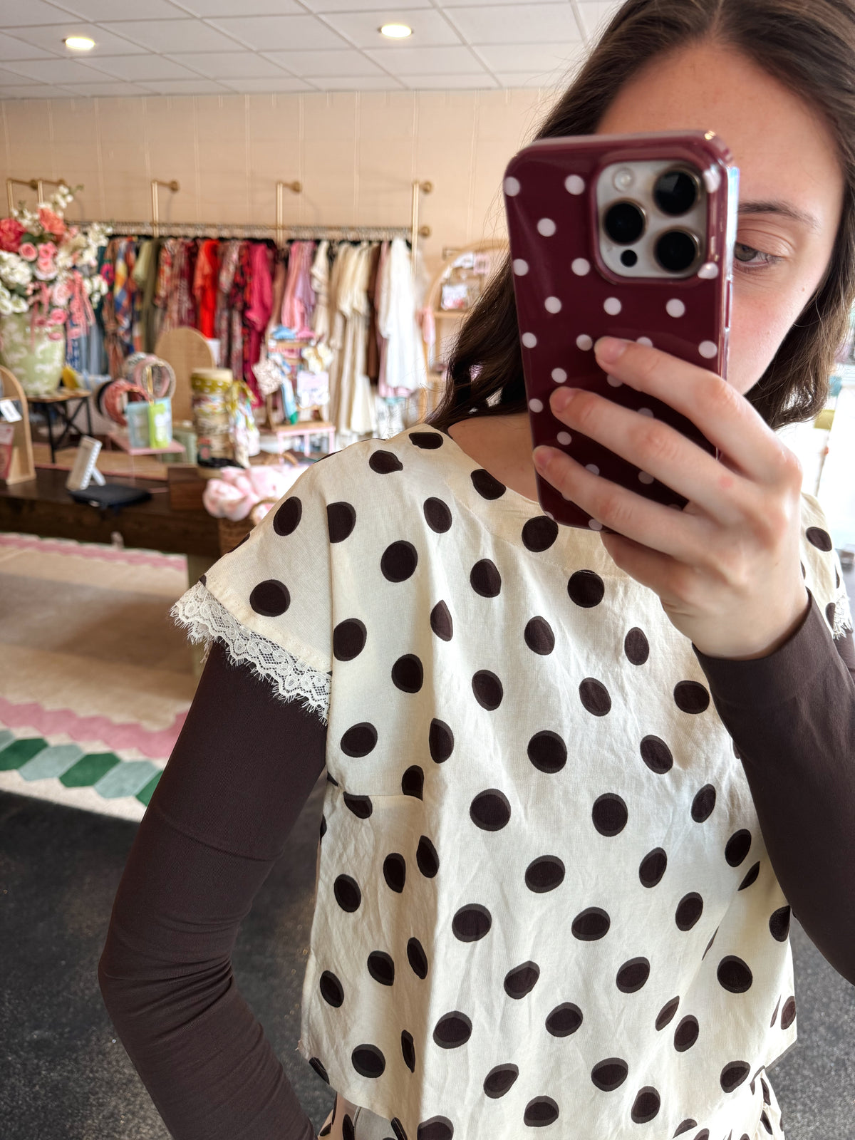 Chocolate Polka Dot Set Top