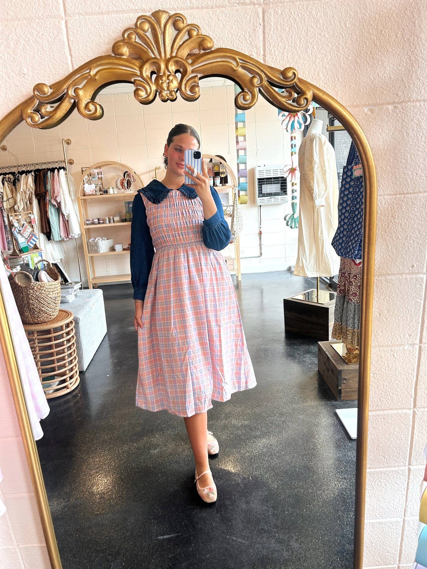Coral Multi Plaid Dress
