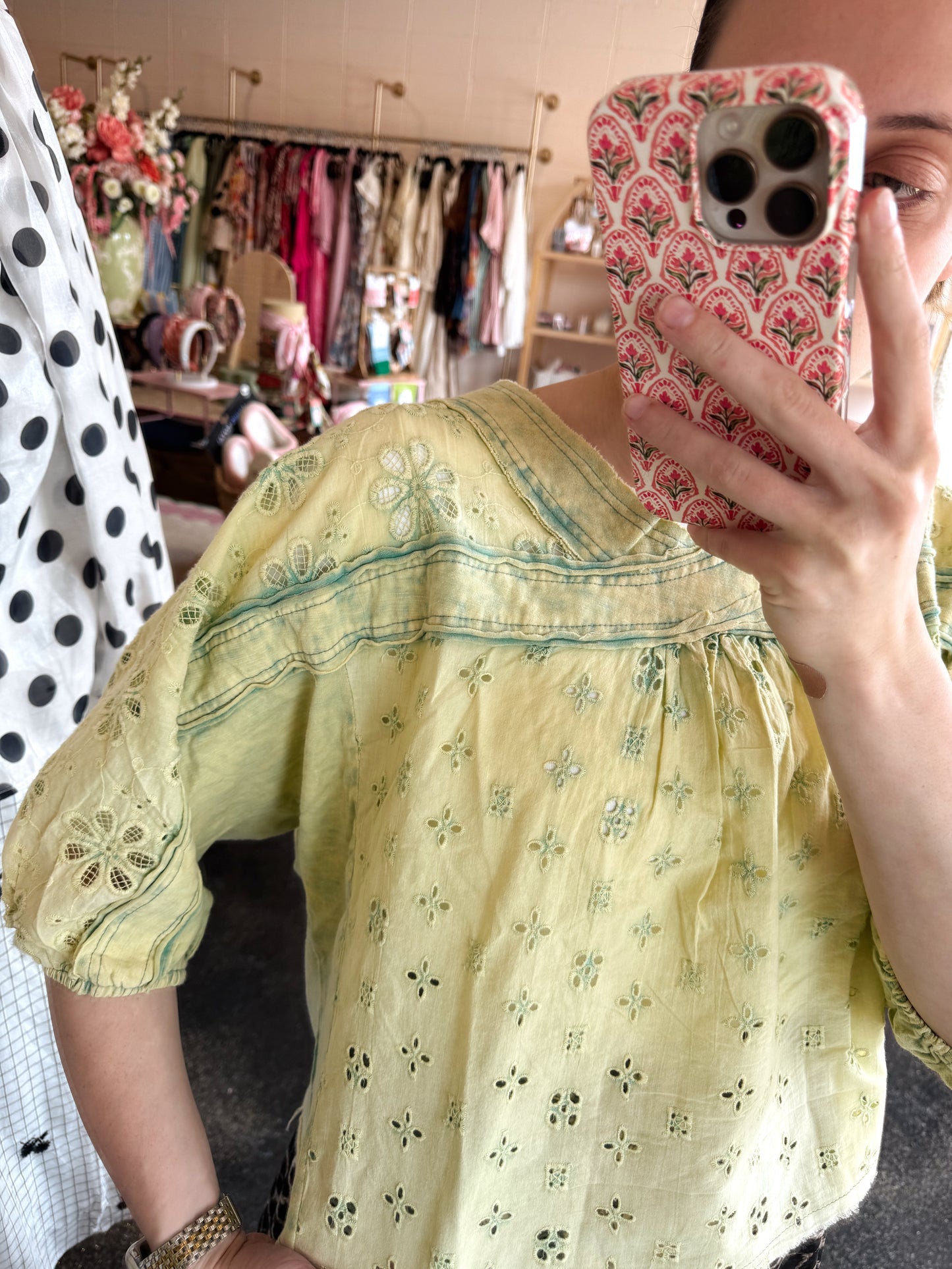 Sage Washed Eyelet Tee