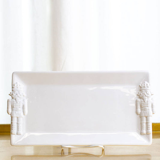 Royal Nutcracker Embossed Rectangle Platter   White   12x6.5