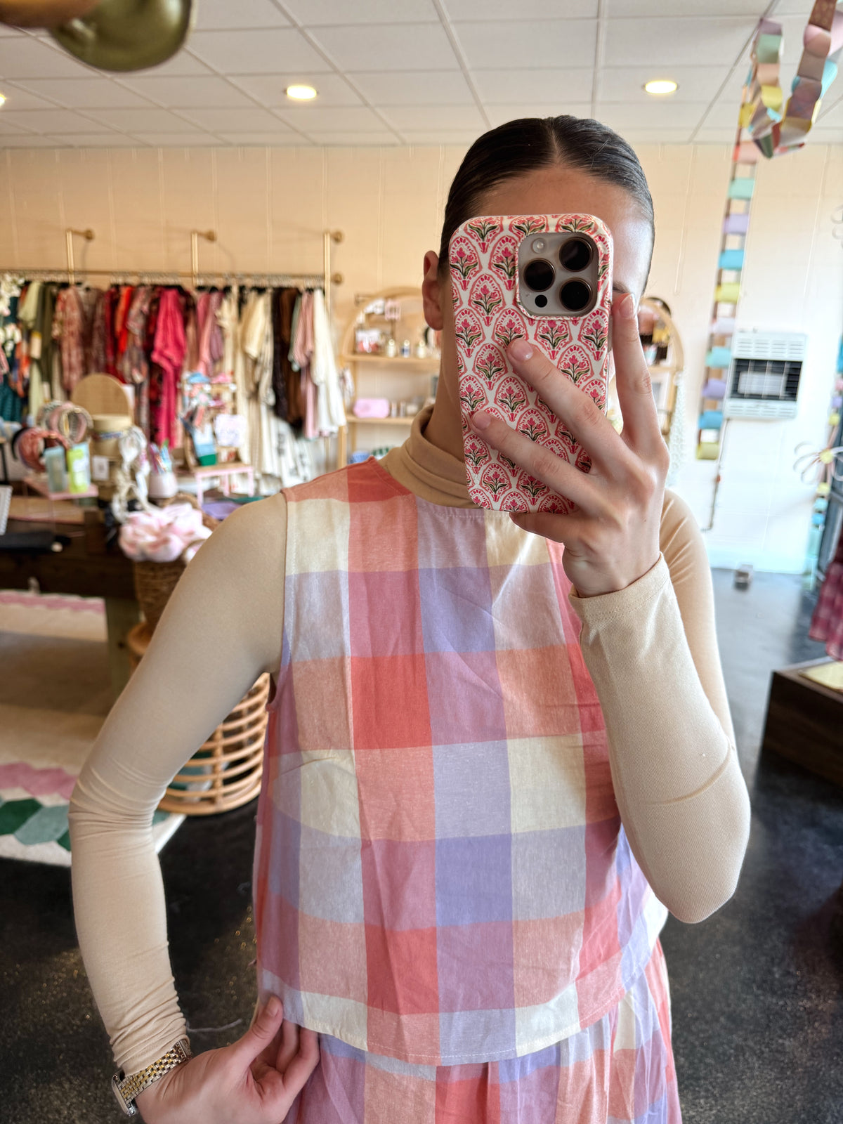 Peach Combo Plaid Set