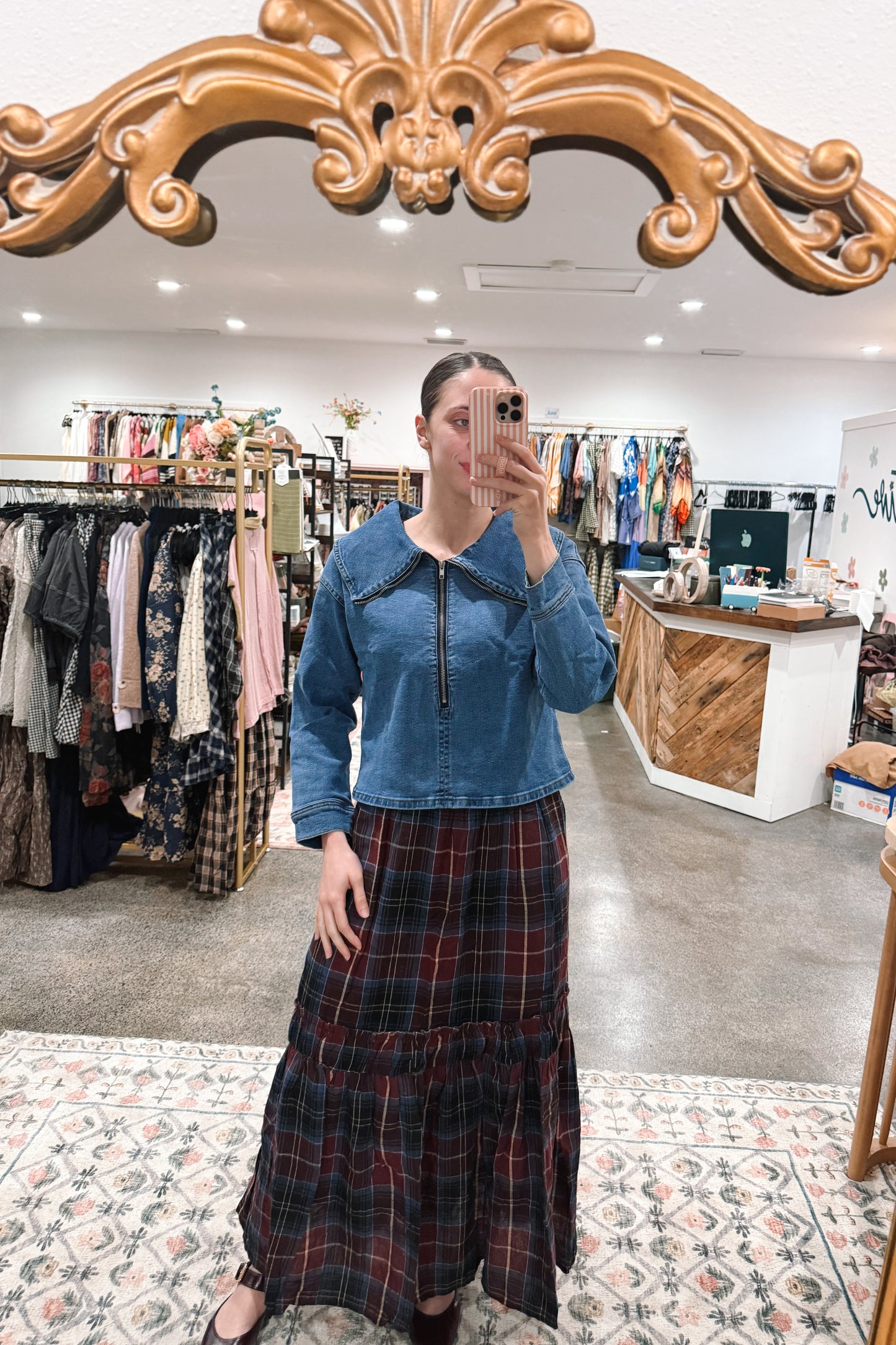 Denim Collar Zip Top