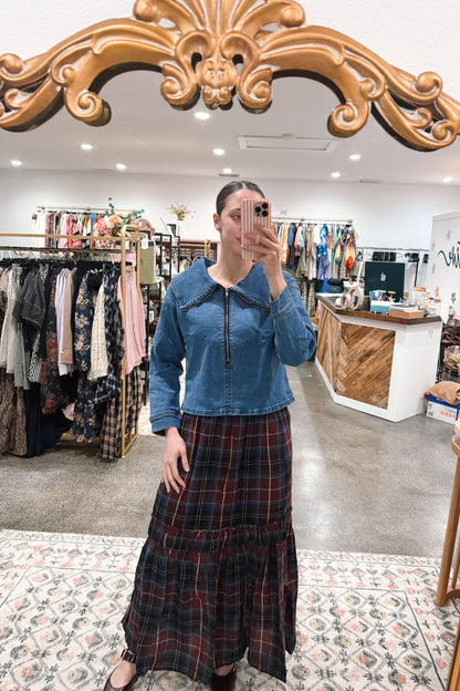 Denim Collar Zip Top