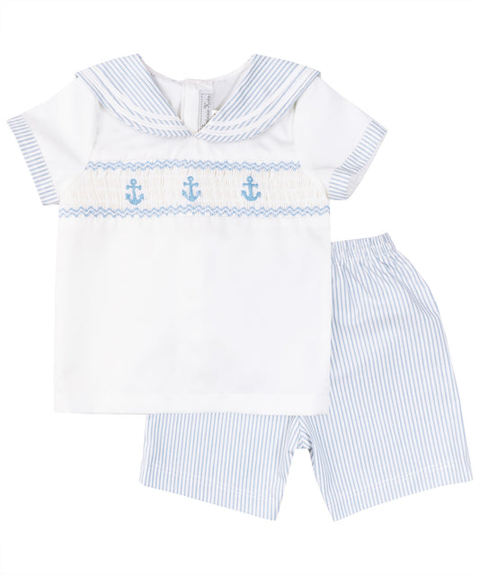 White & Blue Stripe Sailor - 12M