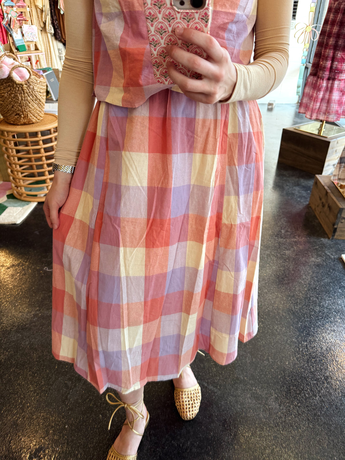 Peach Combo Plaid Set
