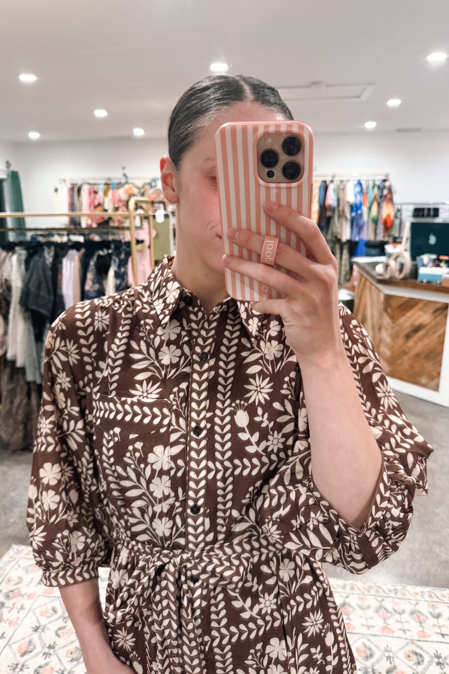 Brown Floral Print Dress