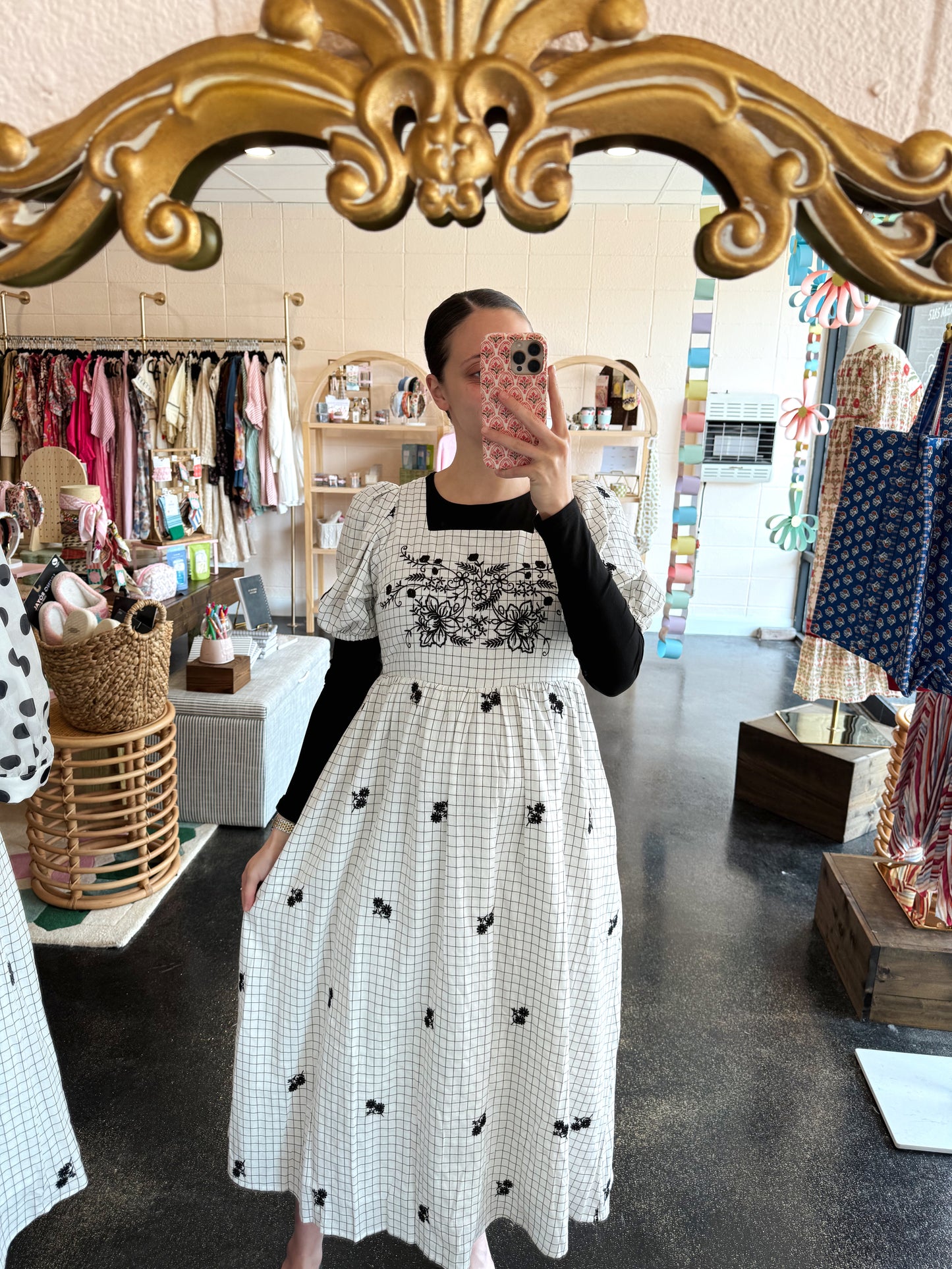 Black Check Embroidered Dress