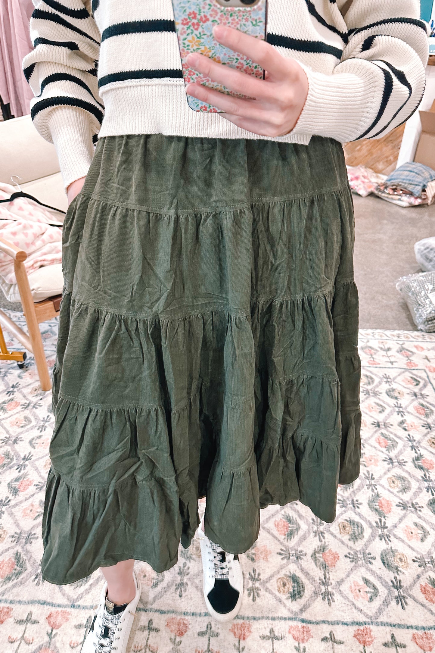 Olive Corduroy Skirt